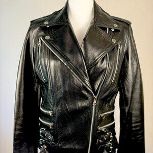 Black Leather Biker Jacket from London Soho